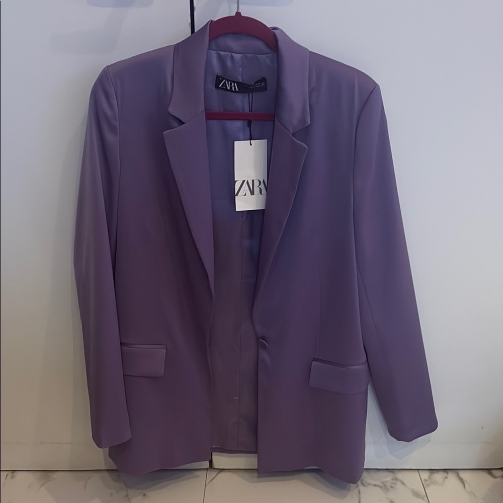 Zara Purple Blazer Modern Tailored Cut Notched Lapels